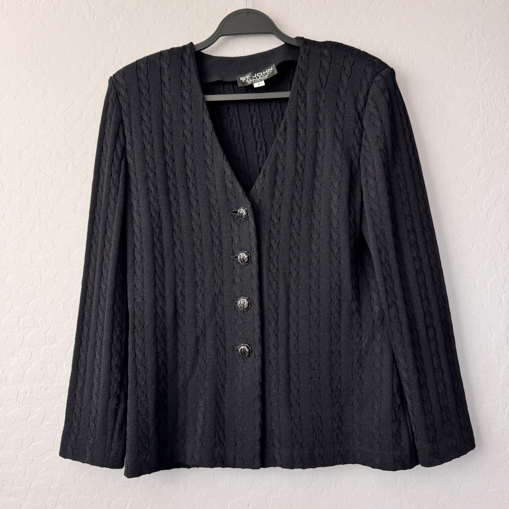 St. John Collection by Marie Gray Black Knit Button Front Cardigan Jacket Size 8